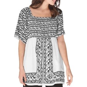 Woman Within Floral Smocked Boho Flowy Tunic Top 1X 22/24